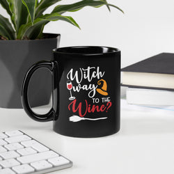 "Witch Way To The Wine" Black Glossy Mug