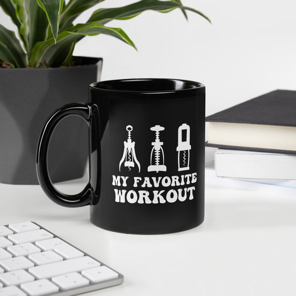 “My Favorite Workout” Black Glossy Mug